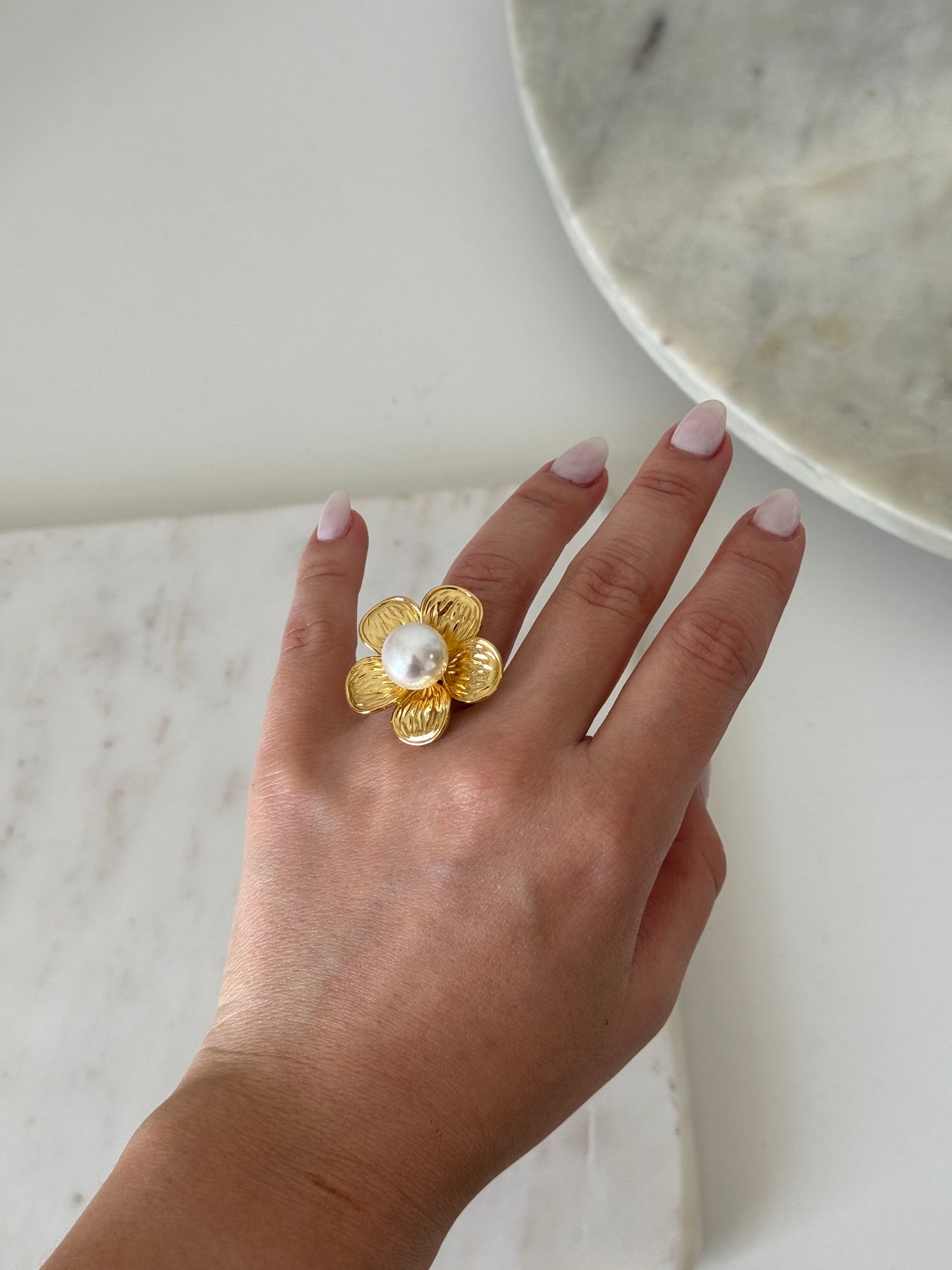 Gold Chunky with Pearl Ring