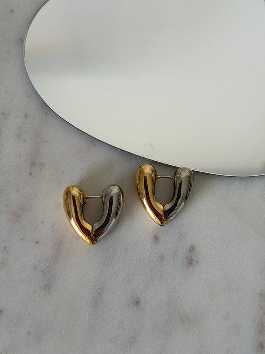 Heart Gold and Silver Earrings